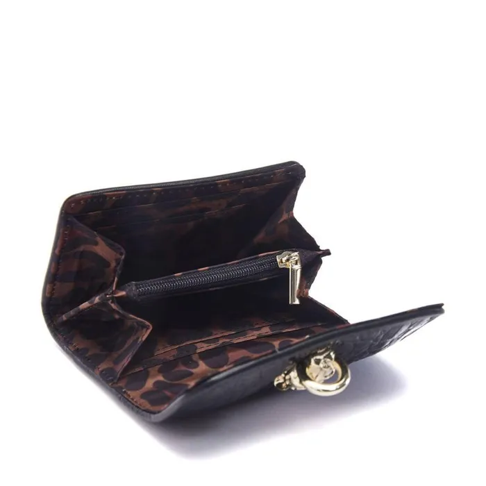 Women Moda In Pelle Clutch Bags Layla Purse Black Croc Print Porvair