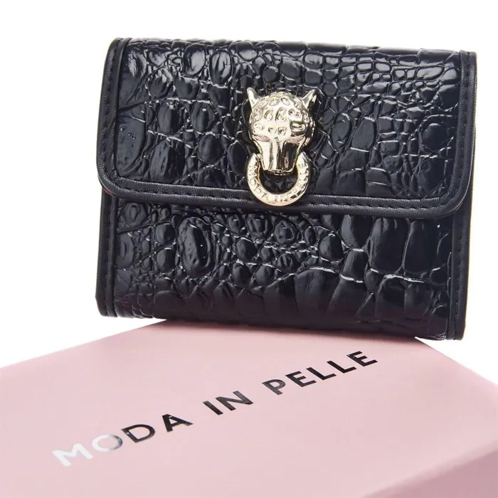 Women Moda In Pelle Clutch Bags Layla Purse Black Croc Print Porvair