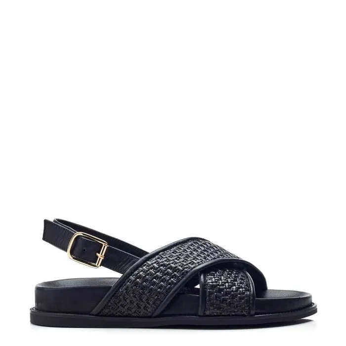 Women Moda In Pelle Flat Sandals Olympe Black Leather