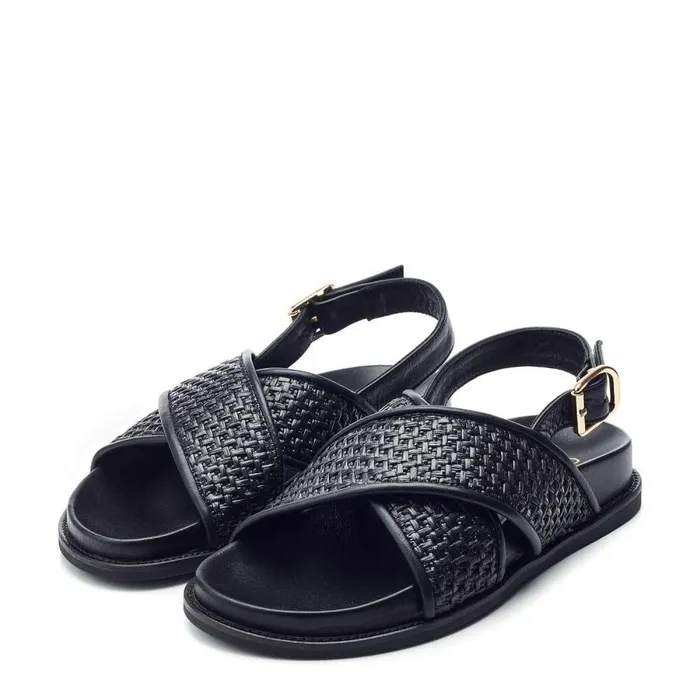 Women Moda In Pelle Flat Sandals Olympe Black Leather