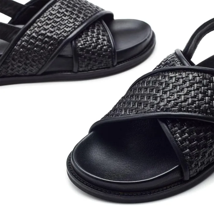 Women Moda In Pelle Flat Sandals Olympe Black Leather