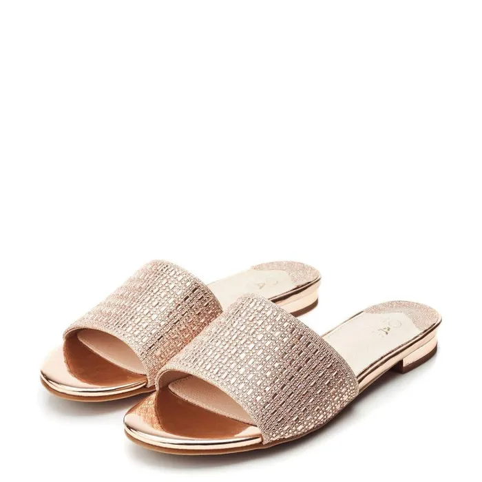 Women Moda In Pelle Flat Sandals Omiley Rose Gold Textile