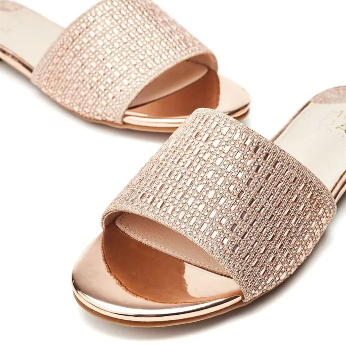 Women Moda In Pelle Flat Sandals Omiley Rose Gold Textile