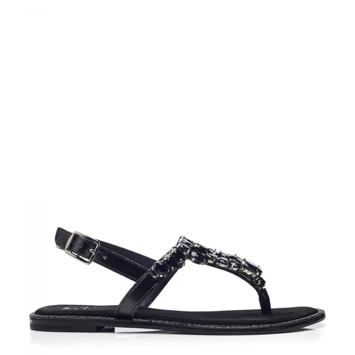 Women Moda In Pelle Flat Sandals Otalia Black Porvair