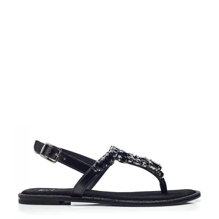 Women Moda In Pelle Flat Sandals Otalia Black Porvair