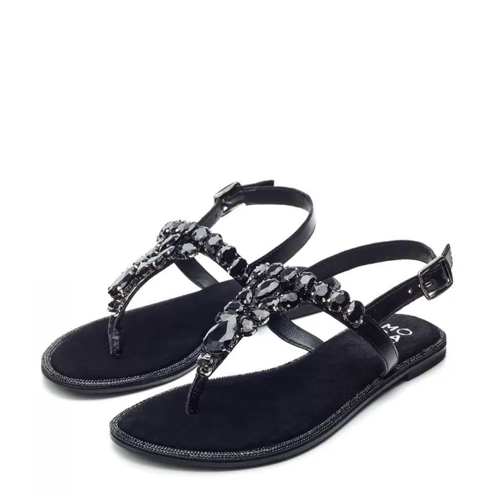 Women Moda In Pelle Flat Sandals Otalia Black Porvair