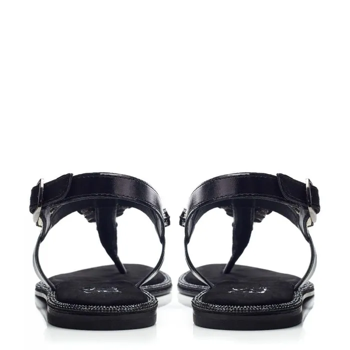 Women Moda In Pelle Flat Sandals Otalia Black Porvair