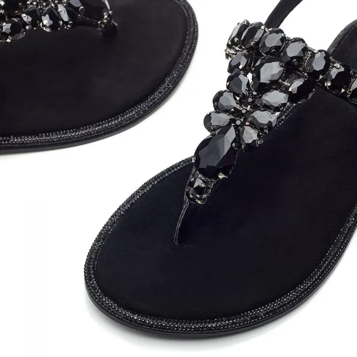 Women Moda In Pelle Flat Sandals Otalia Black Porvair