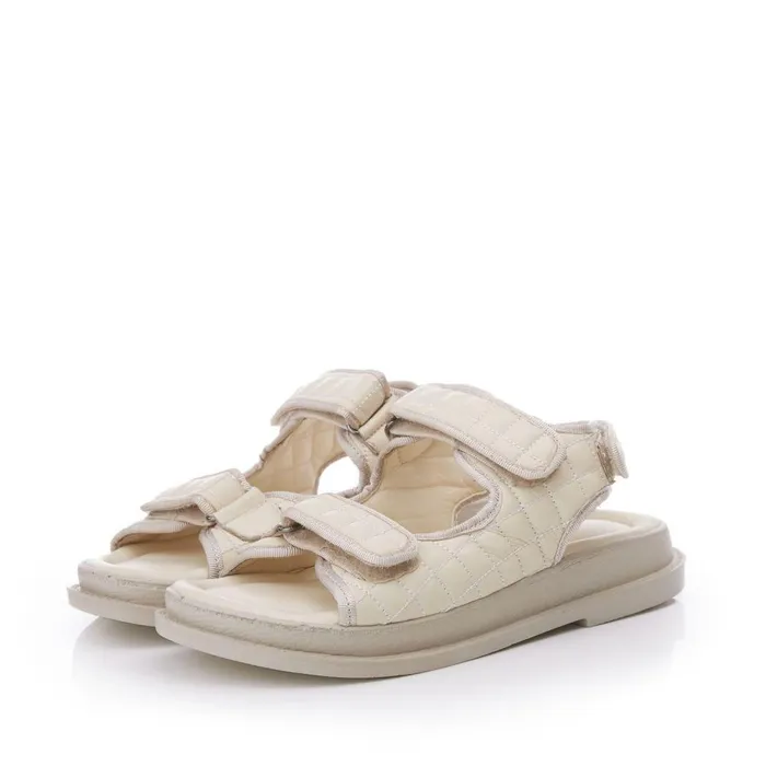 Women Moda In Pelle Flatform Sandals Bsoleful BLayton Beige Leather