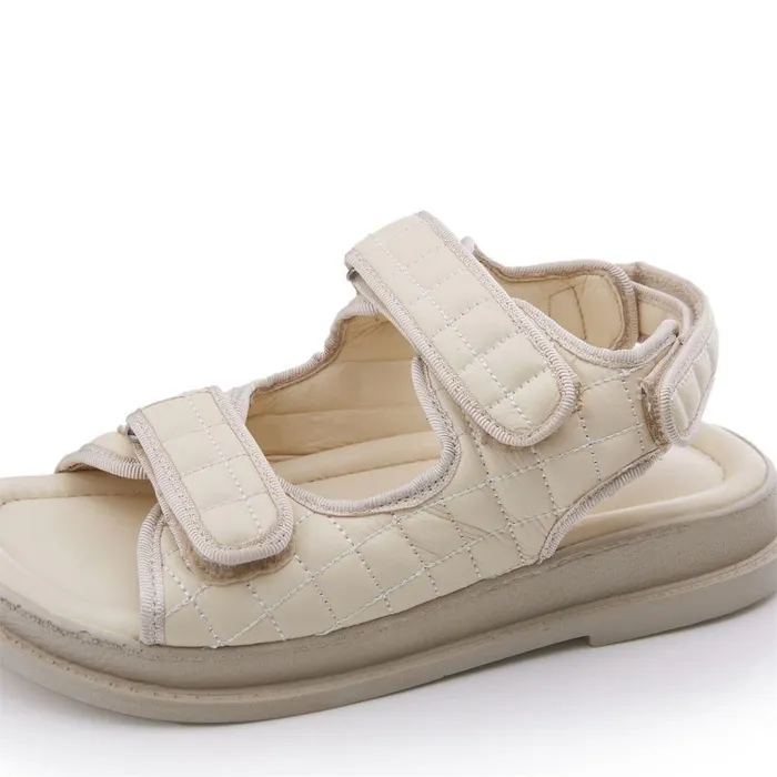 Women Moda In Pelle Flatform Sandals Bsoleful BLayton Beige Leather