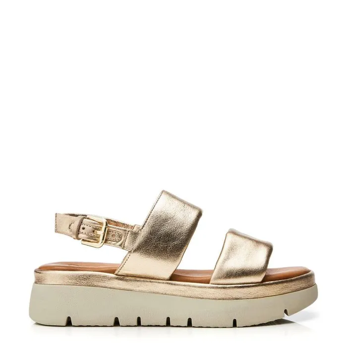 Women Moda In Pelle Flatform Sandals Netty Champagne Metallic Leather