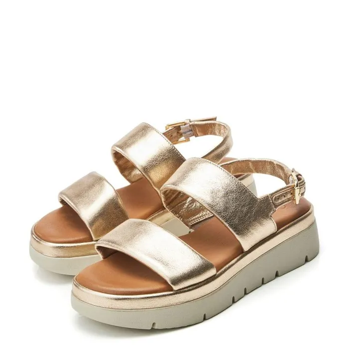 Women Moda In Pelle Flatform Sandals Netty Champagne Metallic Leather