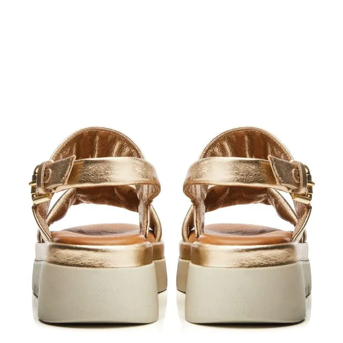 Women Moda In Pelle Flatform Sandals Netty Champagne Metallic Leather
