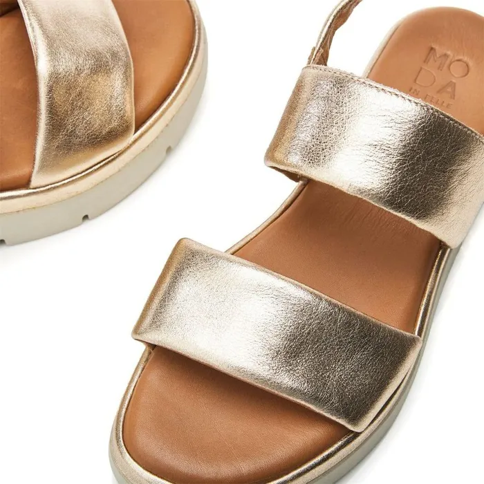 Women Moda In Pelle Flatform Sandals Netty Champagne Metallic Leather