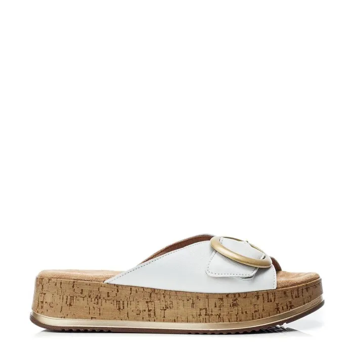 Women Moda In Pelle Flatform Sandals Niina White Leather