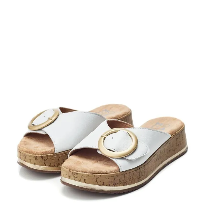 Women Moda In Pelle Flatform Sandals Niina White Leather