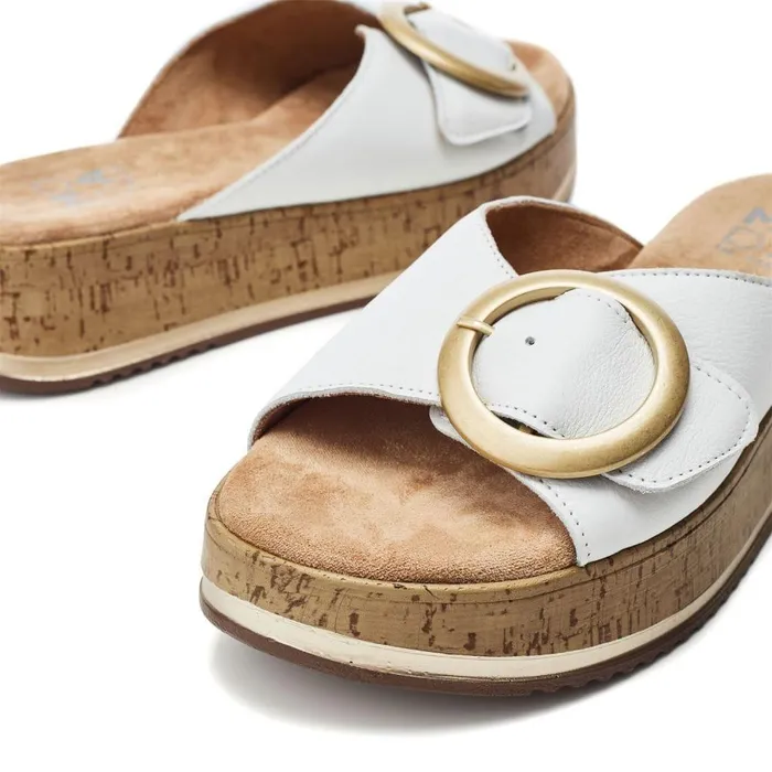 Women Moda In Pelle Flatform Sandals Niina White Leather