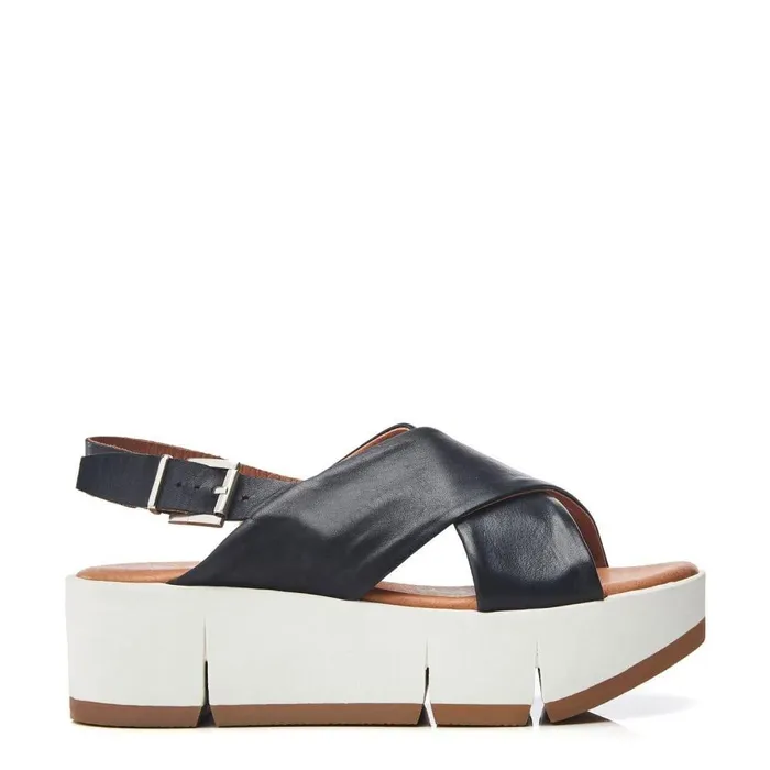 Women Moda In Pelle Flatform Sandals Ritika Black Leather