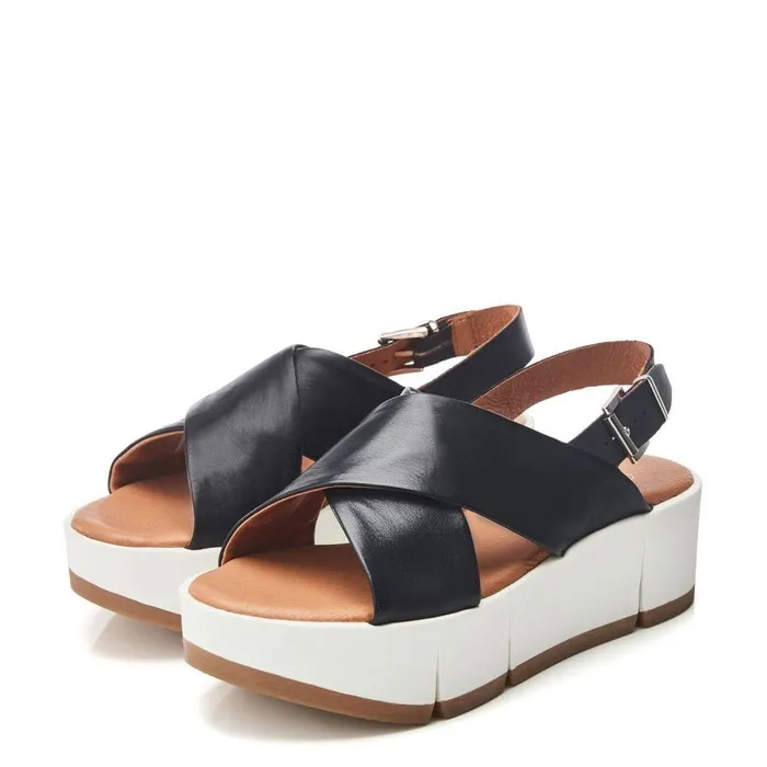 Women Moda In Pelle Flatform Sandals Ritika Black Leather