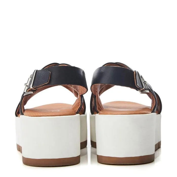 Women Moda In Pelle Flatform Sandals Ritika Black Leather