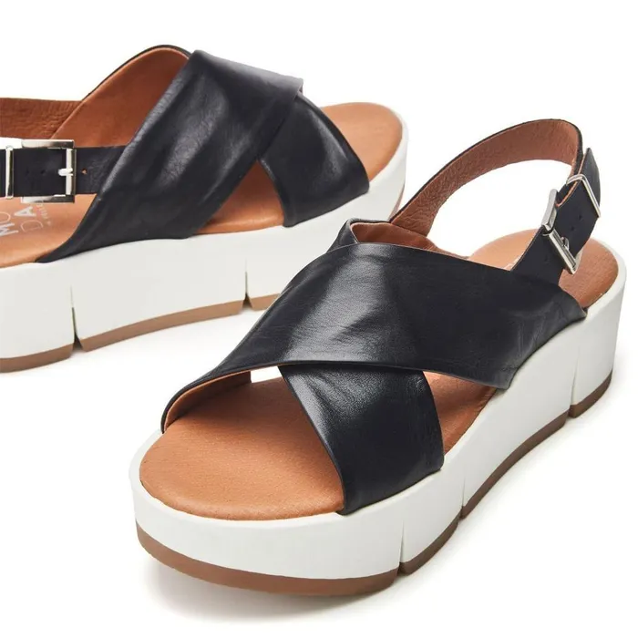Women Moda In Pelle Flatform Sandals Ritika Black Leather