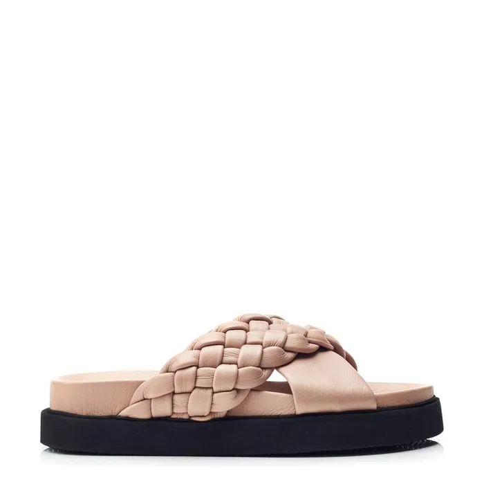 Women Moda In Pelle Flatform Sandals Shoon Sh Aimee Taupe Leather