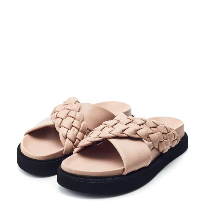 Women Moda In Pelle Flatform Sandals Shoon Sh Aimee Taupe Leather
