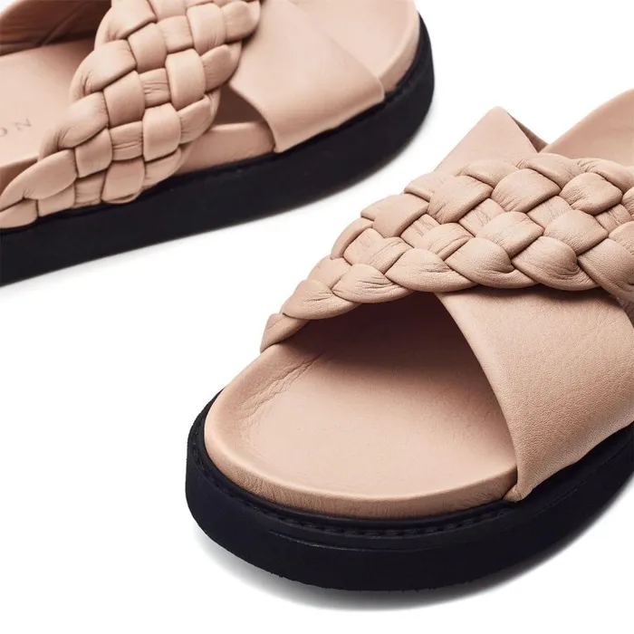 Women Moda In Pelle Flatform Sandals Shoon Sh Aimee Taupe Leather