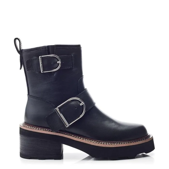 Women Moda In Pelle Heeled And Wedge Boots Barbel Black Leather