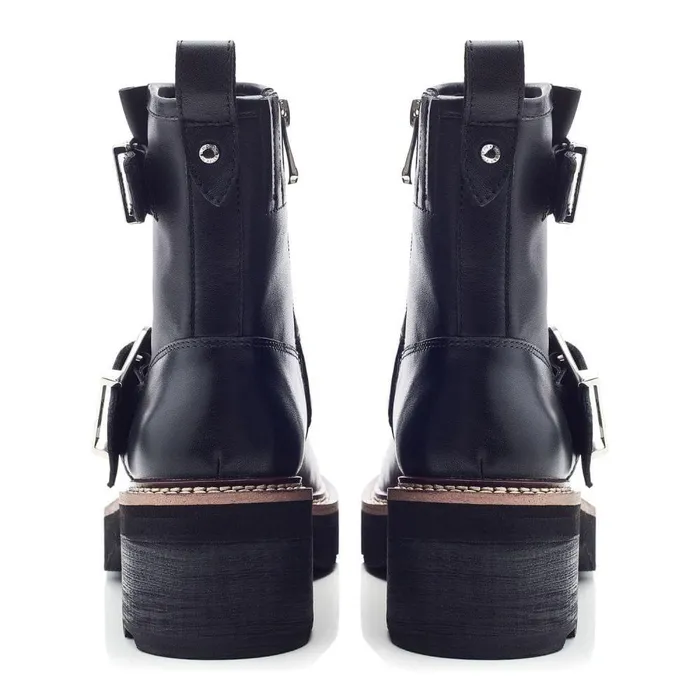 Women Moda In Pelle Heeled And Wedge Boots Barbel Black Leather