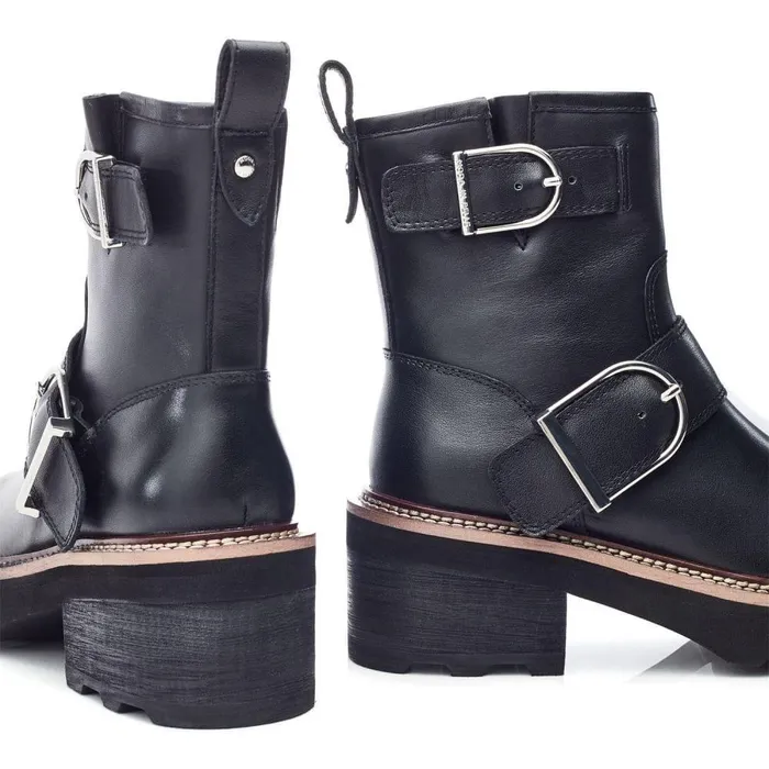 Women Moda In Pelle Heeled And Wedge Boots Barbel Black Leather