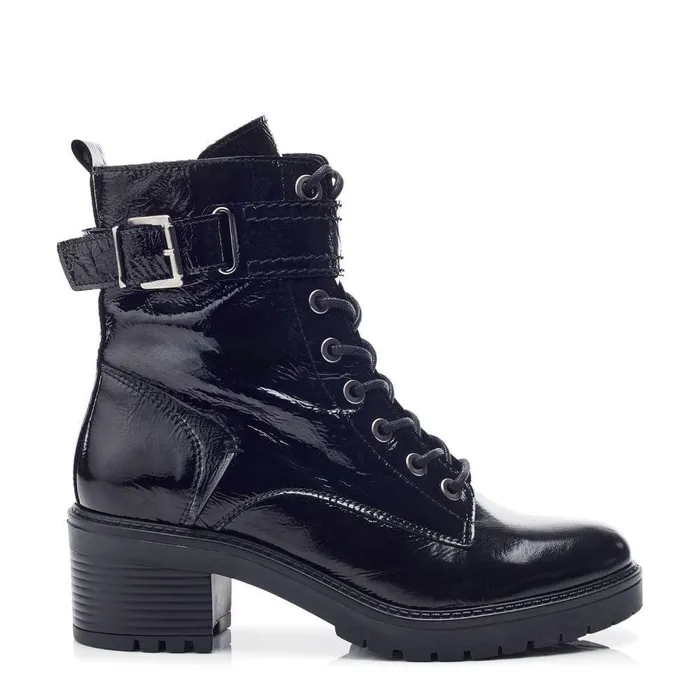 Women Moda In Pelle Heeled And Wedge Boots Beyza Black Patent Leather