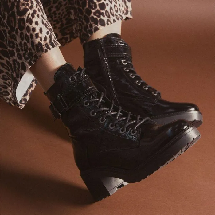 Women Moda In Pelle Heeled And Wedge Boots Beyza Black Patent Leather