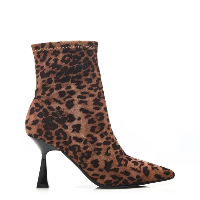 Women Moda In Pelle Heeled And Wedge Boots Evermore Leopard Textile