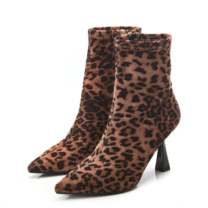 Women Moda In Pelle Heeled And Wedge Boots Evermore Leopard Textile