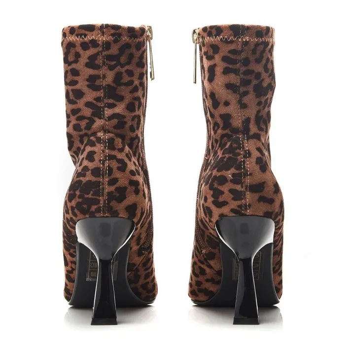 Women Moda In Pelle Heeled And Wedge Boots Evermore Leopard Textile