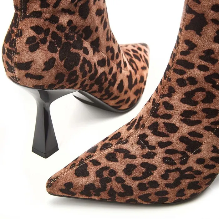 Women Moda In Pelle Heeled And Wedge Boots Evermore Leopard Textile