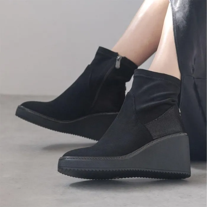 Women Moda In Pelle Heeled And Wedge Boots Kallie Black Alcantara