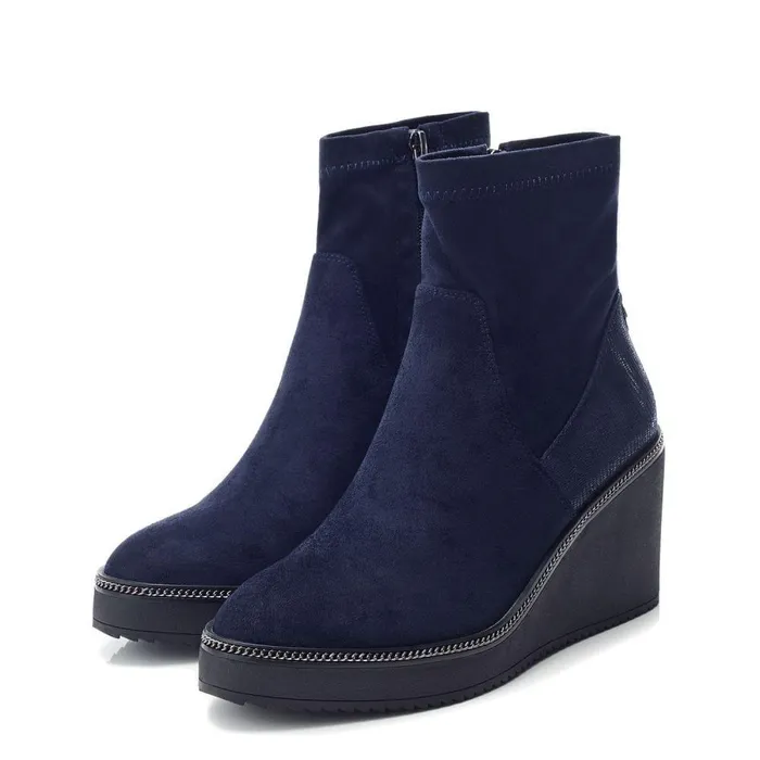 Women Moda In Pelle Heeled And Wedge Boots Kallie Navy Alcantara