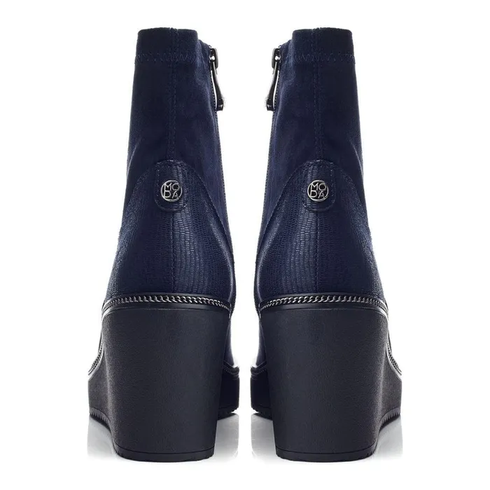 Women Moda In Pelle Heeled And Wedge Boots Kallie Navy Alcantara