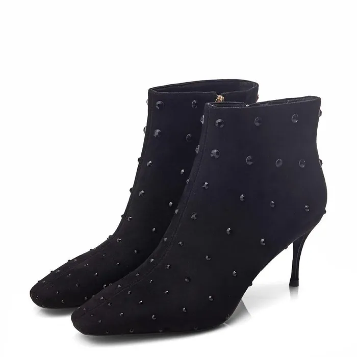 Women Moda In Pelle Heeled And Wedge Boots Wenoa Jet Black Alcantara