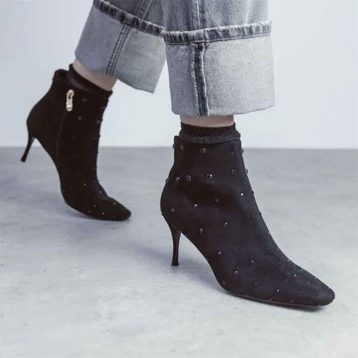 Women Moda In Pelle Heeled And Wedge Boots Wenoa Jet Black Alcantara