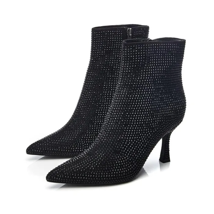 Women Moda In Pelle Heeled And Wedge Boots Zalea Black Textile
