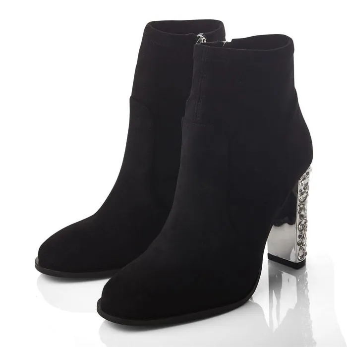 Women Moda In Pelle Heeled And Wedge Boots Zamina Black Alcantara