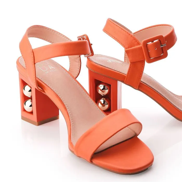 Women Moda In Pelle Heeled Sandals Sandypearl Orange Porvair