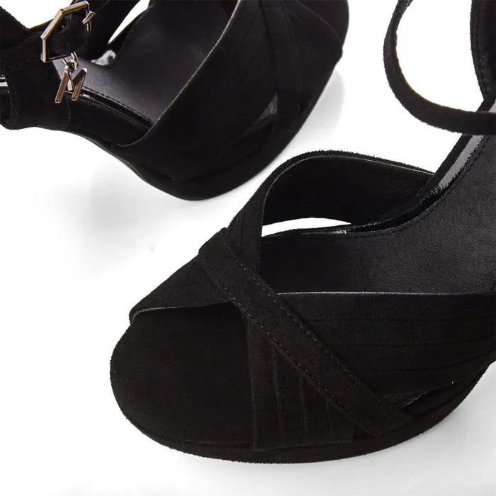 Women Moda In Pelle High Heel Shoes Supernova Black Alcantara