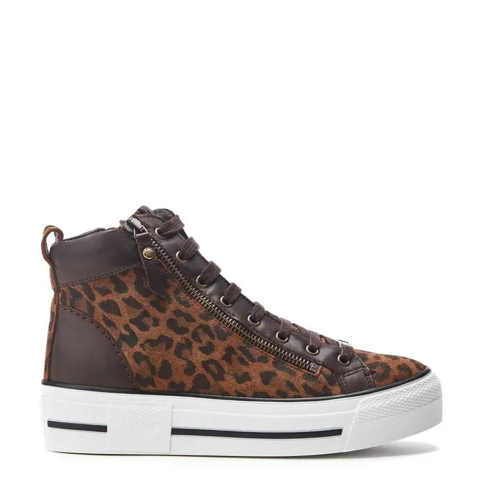 Women Moda In Pelle HighTop Trainers Annaken Dark Leopard Suede
