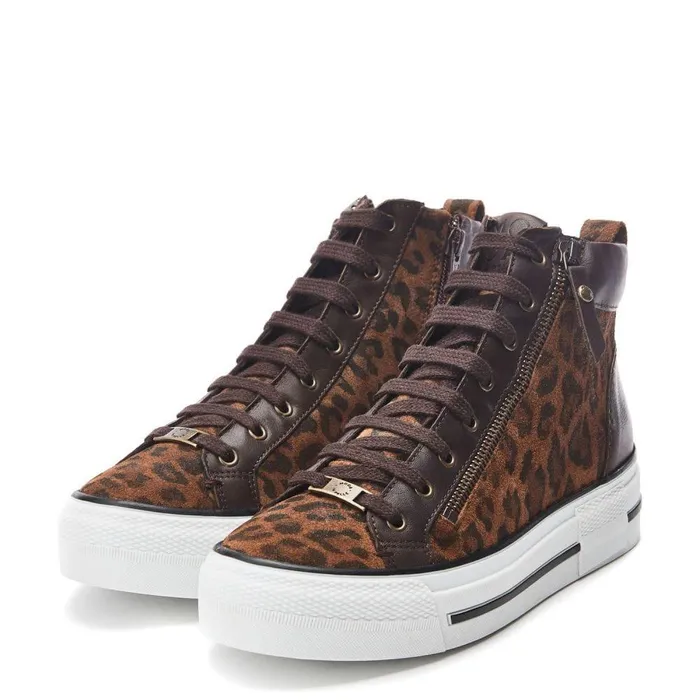 Women Moda In Pelle HighTop Trainers Annaken Dark Leopard Suede