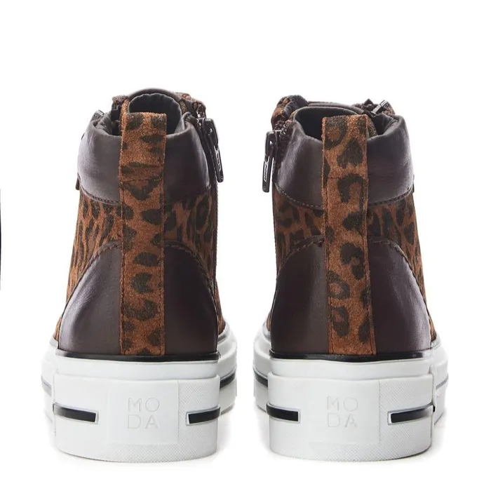 Women Moda In Pelle HighTop Trainers Annaken Dark Leopard Suede