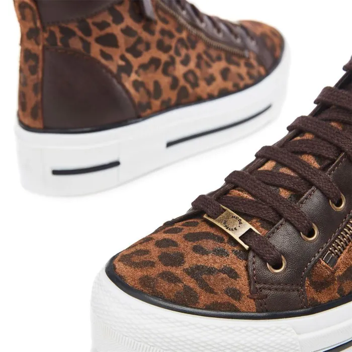 Women Moda In Pelle HighTop Trainers Annaken Dark Leopard Suede